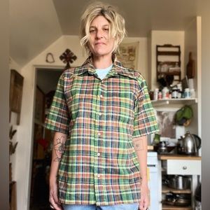 Super rad 70’s Montgomery ward plaid linen button up men’s size medium
